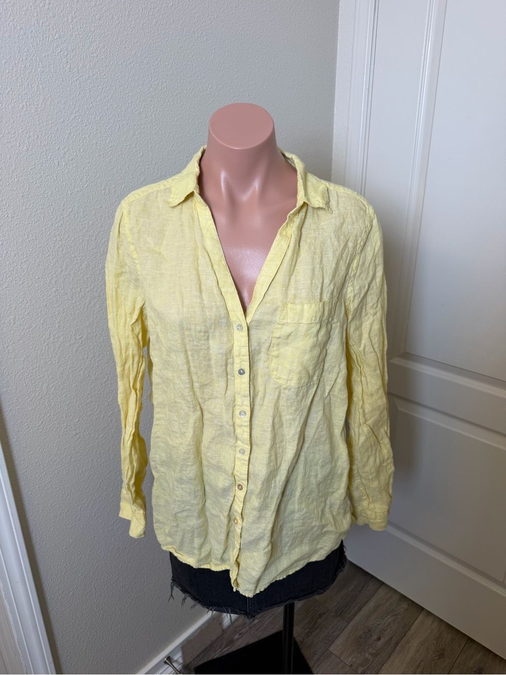 Sigrid Olsen Pale Yellow Linen Button-Down Shirt Sz M